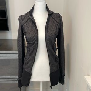 LULULEMON DEFINE JACKET IN BLACK HERRINGBONE WITH HOOD